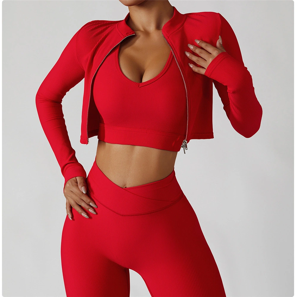 Women Sports Jacket Yoga Shirts Gym Top Zip Fitness Slim Activewear Running Coats Two Piece Workout Clothes