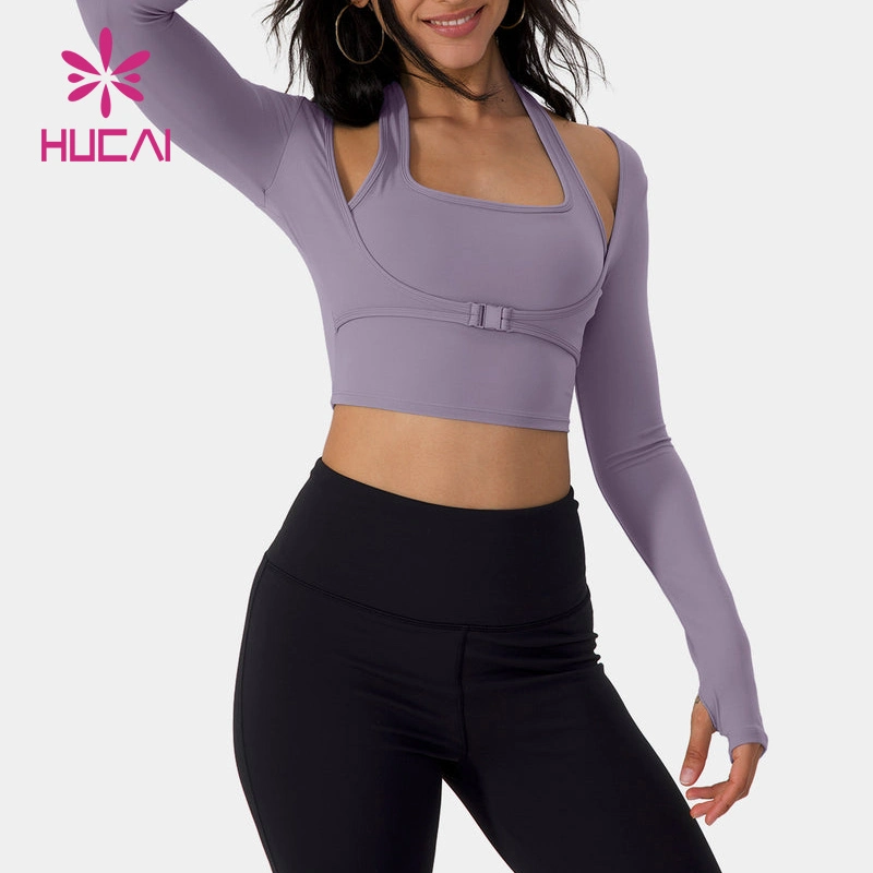 Wholesale Women Sexy Long Sleeve 2-in-1 Yoga Sports Top