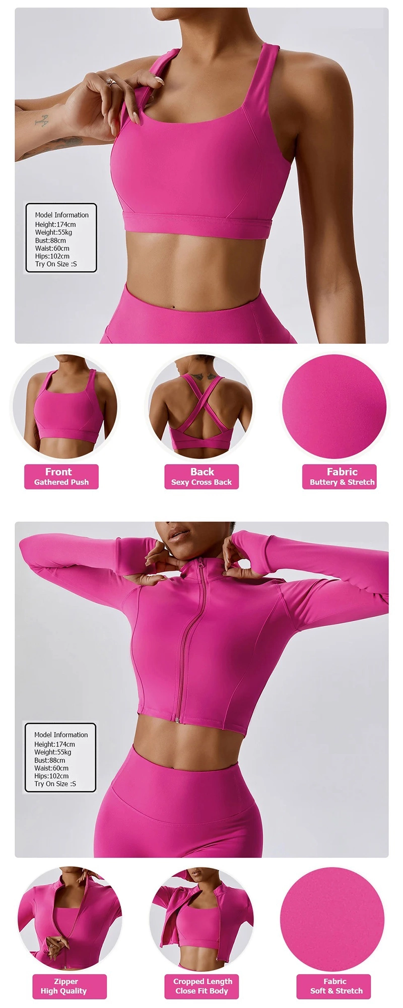 New Arrival 2/3/4PCS Sexy Running Workout Clothes for Women, Custom Logo Fitness Yoga Set Butt Lifting Shorts + Leggings + Gym Bra + Zipper Jacket Activewear