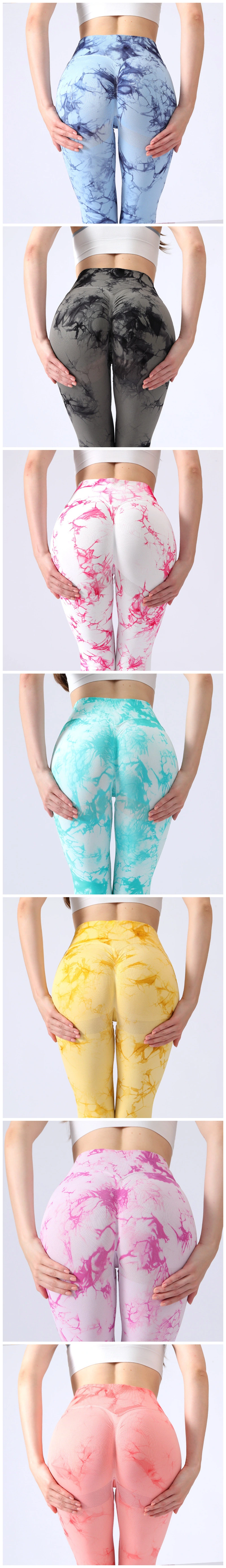 2023 Hot Sale China Factory Women High Rise Tummy Control Sports Workout Fitness Seamless Marble Tie Dye Scrunch Back Gym Yoga Running Leggings