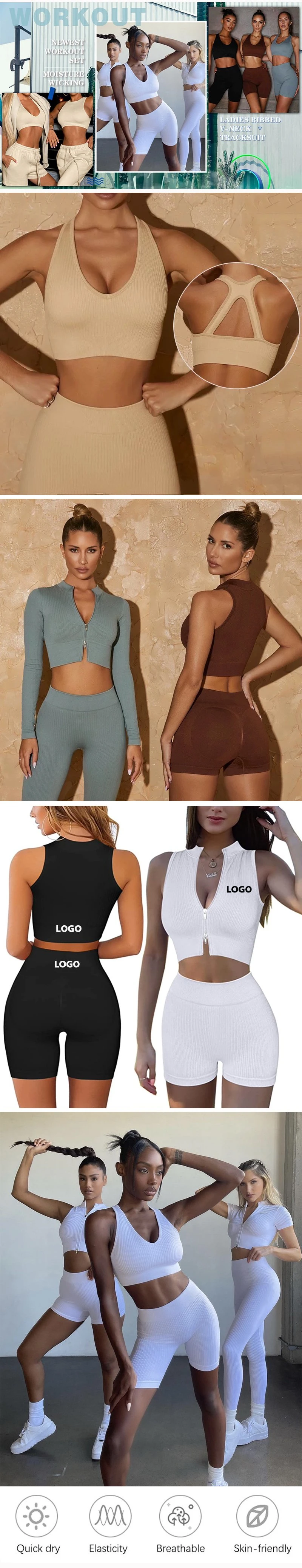 Wholesale Tiktok Trendy 2/3/4/5/6 Piece Fitness Clothes Seamless Sweatsuits Zipper Workout Sets Manufacturer, Custom Ropa De Yoga Gym Sports Wear for Women