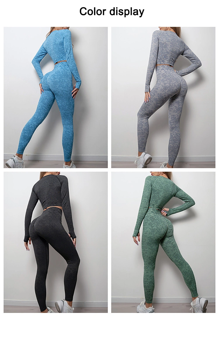 Long Sleeve Two Pieces Clothes Yoga Women Workout Suit High Waist and Sexy Butt Leggings Sweat Yoga Wear Set