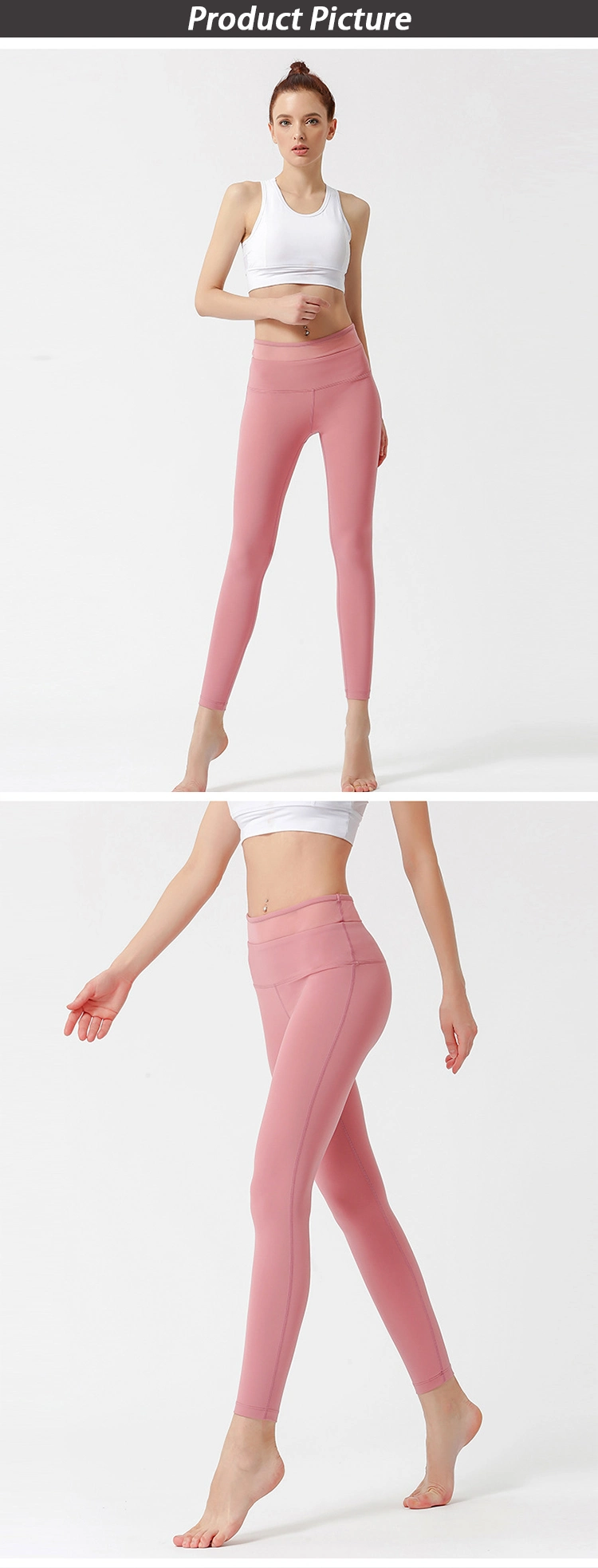 Shiny Long Mesh Waist Leggings Sexy Yoga Pants for Women