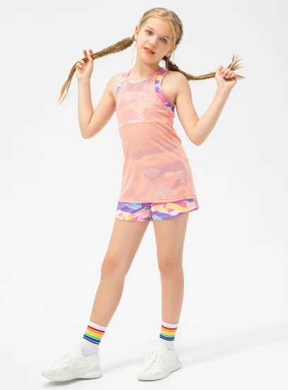 Модный комплект детской спортивной одежды, летний спортивный костюм для девочек, красочная спортивная одежда, детский спортивный костюм с принтом для бега, тренажерного зала, йоги
