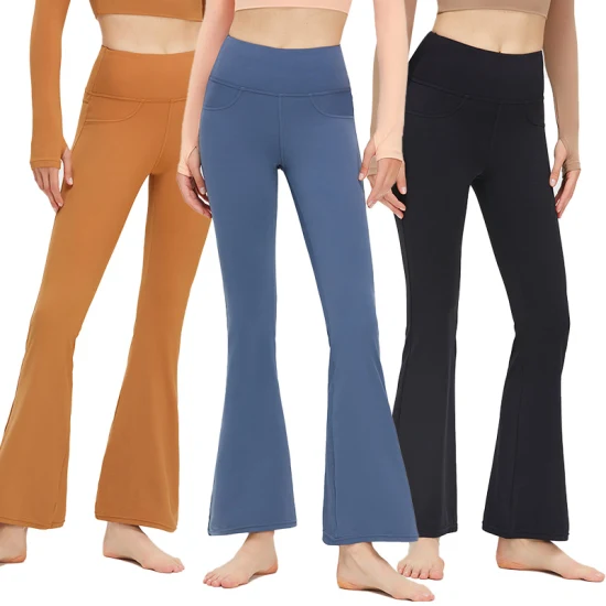 Новинка 2023 года, оптовая продажа, женские расклешенные брюки телесного цвета Lulu для йоги, свободные брюки с высокой талией, спортивные широкие брюки для активного отдыха с подъемом бедер, фитнеса